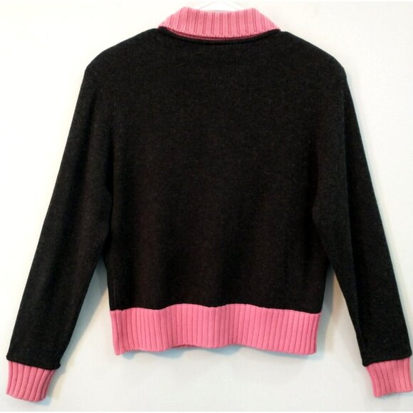 Carlisle Women's Cardigan Silk Cashmere Blend Gray Pink Pinstripe Sweater- Large - Picture 7 of 9